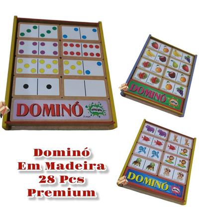 Imagem de Brinquedo Pedagógico Educativo Em Madeira Estojo Dominó Animais e Frutas Premium