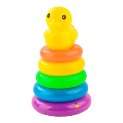 Imagem de Brinquedo Pedagógico Educativo Torre De Argolas Patinho De Empilhar - Pais E Filhos