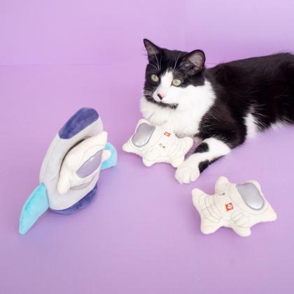 Imagem de brinquedo pelúcia foguete com astronautas para cães e gatos pet - oikos animal