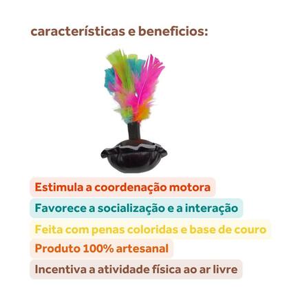 Imagem de Brinquedo Peteca de Penas Coloridas com Base De Couro 12 cm