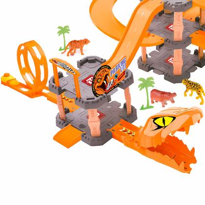 Imagem de Brinquedo Pista Serpente Com Looping Lançador Com 6 Carrinhos E Acessórios Animais Dm Toys