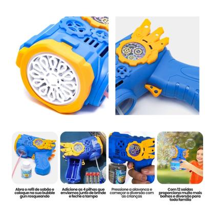 Imagem de Brinquedo Pistola Lança Bolhas de Sabão Arminha Automatica Lançador Arma Com Luz Bubble Gun Infantil
