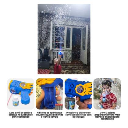 Imagem de Brinquedo Pistola Lança Bolhas de Sabão Arminha Automatica Lançador Arma Com Luz Bubble Gun Infantil