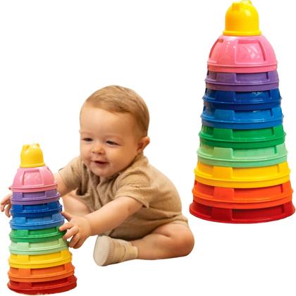 Imagem de Brinquedo Potes De Empilhar Educativo Para Bebê Infantil Colorido