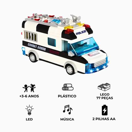 Imagem de Brinquedo quebra cabeça Carro de Polícia Branco  Criatividade e Diver Carro de Polícia Branco  Diversão e Educação em 77 Peças para montar