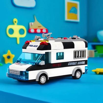 Imagem de Brinquedo quebra cabeça Carro de Polícia Branco  Criatividade e Diver Carro de Polícia Branco  Diversão e Educação em 77 Peças para montar