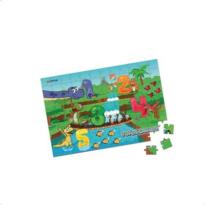 Imagem de Brinquedo Quebra-Cabeça Fofossauros 100 peças 36x24 cm Cena Cartão Números Educativo Xalingo - 16287