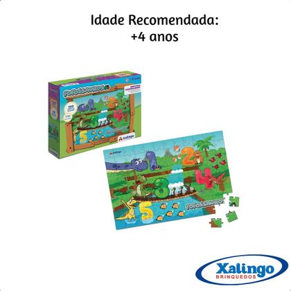 Imagem de Brinquedo Quebra-Cabeça Fofossauros 100 peças 36x24 cm Cena Cartão Números Educativo Xalingo - 16287