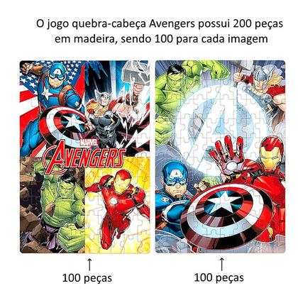 Imagem de Brinquedo Quebra Cabeças 2 em 1 Vingadores Avengers 200 Peças