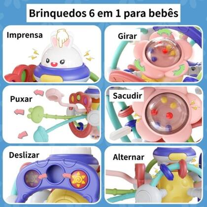 Imagem de Brinquedo Sensorial Educativo 6 em 1 para Bebê +12 Meses Mordedor Interativo Montessori