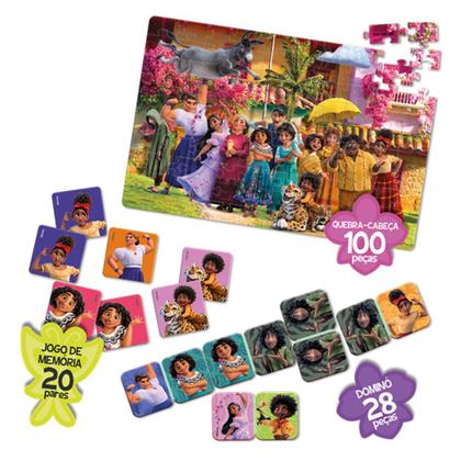 Imagem de Brinquedo Super Kit Encanto Disney Com 3 Jogos Quebra Cabeça + Dominó E Jogo de Memória - Jak