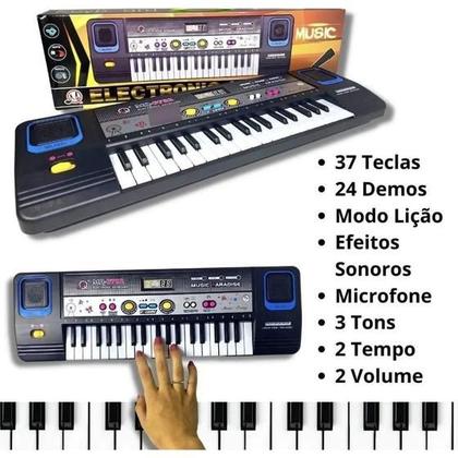 Imagem de Brinquedo Teclado Infantil Piano Musical Eletrônico Com Microfone E Fonte Bivolt 37 Teclas - TOYS