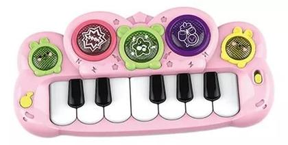 Imagem de Brinquedo Teclado Infantil Rosa Com 12 Teclas Interativa Com Som e Luz