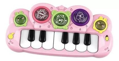 Imagem de Brinquedo Teclado Infantil Rosa Com 12 Teclas Interativa Com Som e Luz