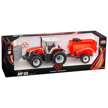Imagem de Brinquedo Trator Tanque Vermelho Massey Ferguson Miniatura Escala 1:30 Com Carreta E Acessórios