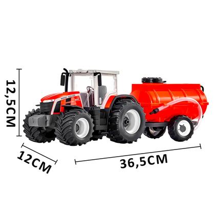 Imagem de Brinquedo Trator Tanque Vermelho Massey Ferguson Miniatura Escala 1:30 Com Carreta E Acessórios
