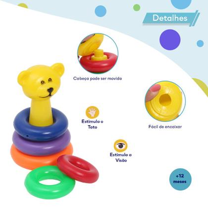 Imagem de Brinquedo Ursinho Com Argolas De Montar Empilhar Didático