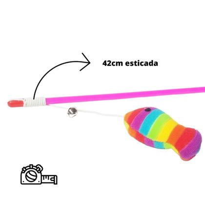 Imagem de Brinquedo Varinha 50cm com Guizo Cordinha e Pelúcia Vareta de Plástico para Brincar com Gato
