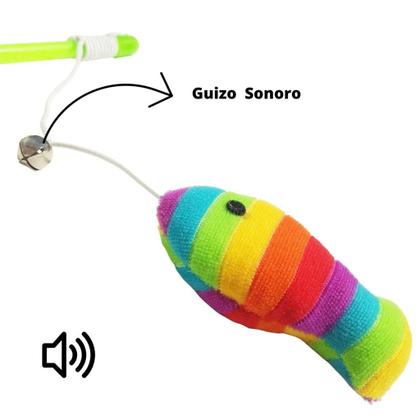 Imagem de Brinquedo Varinha 50cm com Guizo Cordinha e Pelúcia Vareta de Plástico para Brincar com Gato