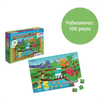 Imagem de Brinquedo Xalingo Quebra-cabeça Cartão Fofossauros Números 100 peças Tamanho 36x24cm - 16287