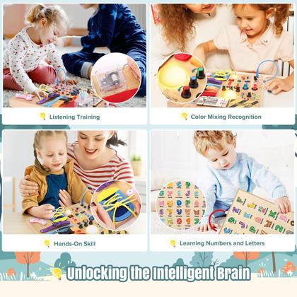 Imagem de Brinquedos Busy Board Grarain Montessori de 1 a 3 anos com 15 interruptores