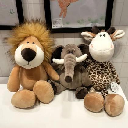 Imagem de Brinquedos de Pelúcia Realistas 25cm - Leão, Tigre, Elefante, Macaco, Leopardo e Girafa