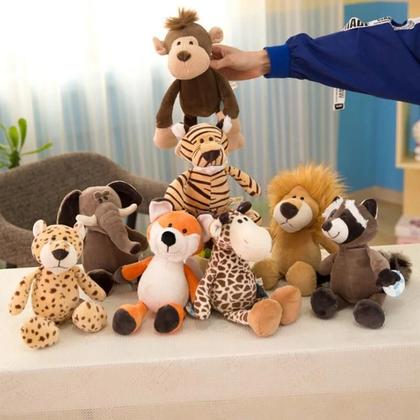 Imagem de Brinquedos de Pelúcia Realistas 25cm - Leão, Tigre, Elefante, Macaco, Leopardo e Girafa