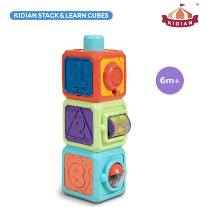 Imagem de Brinquedos empilháveis Flybar Kidian Stack & Learn Cubes 6m+ com música
