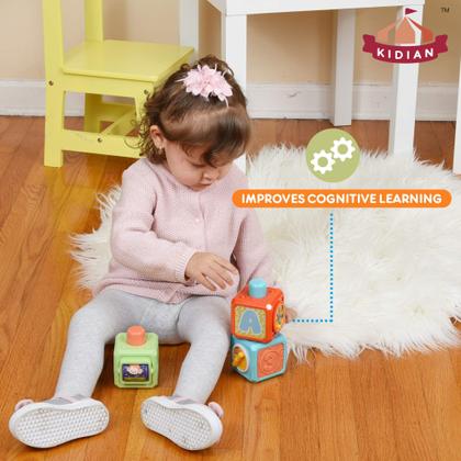 Imagem de Brinquedos empilháveis Flybar Kidian Stack & Learn Cubes 6m+ com música