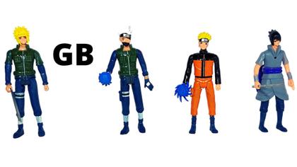 Imagem de Brinquedos Kit C/4 Bonecos Naruto Sasuke Kakashi + Acessorio