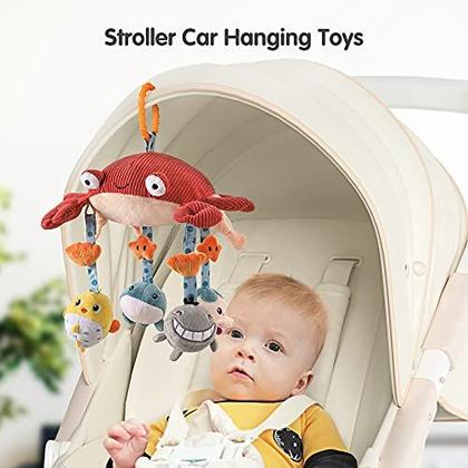 Imagem de Brinquedos para bebês TUMAMA para 0 3 6 9 a 12 meses, carrinho de pelúcia de atividade e brinquedo pendurado para bebê carro cadeirinha viagem, brinquedo de aprendizagem sensorial