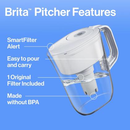 Imagem de Brita jarro de filtro de água para torneira e água potável com 1 filtro de substituição, capacidade de 6 xícaras, presente de Natal para homens e mulheres, BPA Free, branco