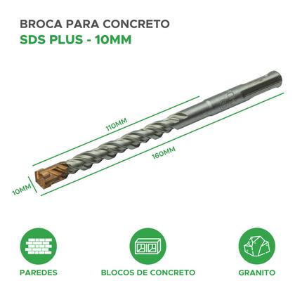 Imagem de Broca Concreto Sds Plus 10mm x 160mm em Aço c/ Engate Rápido