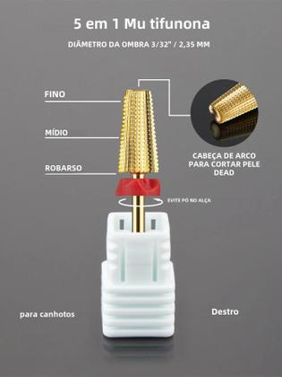 Imagem de Broca de Unha 5 em 1 com Aço de Tungstênio - Removedor de Gel e Esmalte