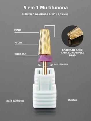 Imagem de Broca de Unha 5 em 1 com Aço de Tungstênio - Removedor de Gel e Esmalte