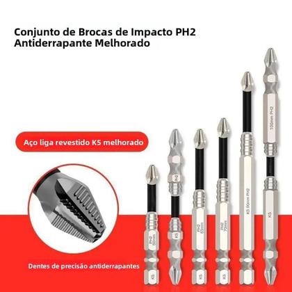 Imagem de Broca Elétrica S2 Com Cabeça Cruzada Antiderrapante Preta K5 Alta Dureza 5A Bit Magnético Forte Para