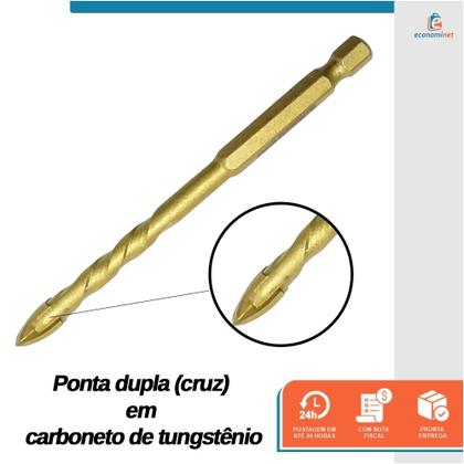 Imagem de Broca Tungstênio em Titânio Fura Vidro Ponta Cruzada 8mm