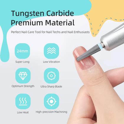 Imagem de Brocas para unhas HYTOOS 24mm Super Long 5 em 1 de carboneto de tungstênio