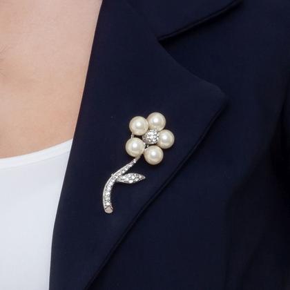 Imagem de Broche Strass e Pérola Flor BRG0064