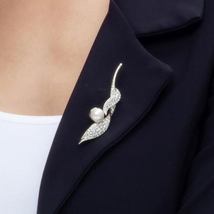 Imagem de Broche Strass e Pérola Folha BRG9873