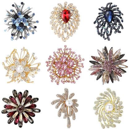 Imagem de Broches De Luxo Femininos Com Strass Em Formato De Flor, Alfinetes De Vidro Com Tema Botânico,