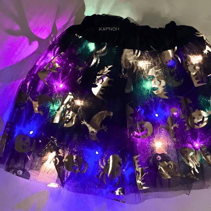 Imagem de Bruxinha Fantasia Led Kit Halloween Prata e Preto Tiara Asa