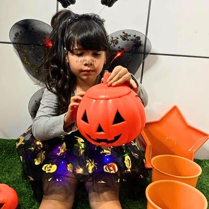 Imagem de Bruxinha Fantasia Led Kit Halloween Prata e Preto Tiara Asa