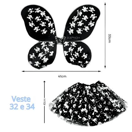 Imagem de Bruxinha Fantasia Led Kit Halloween Prata e Preto Tiara Asa