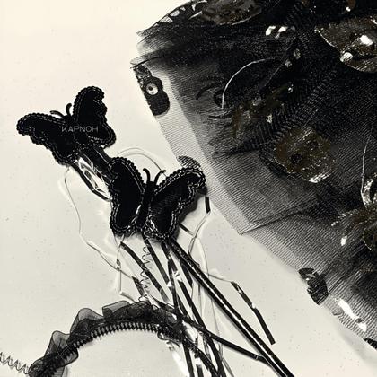 Imagem de Bruxinha Fantasia Led Kit Halloween Prata e Preto Tiara Asa