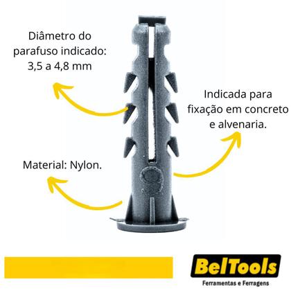 Imagem de Bucha Plástica 6mm C/ Anel Pacote C/ 1000 Peças Beltools