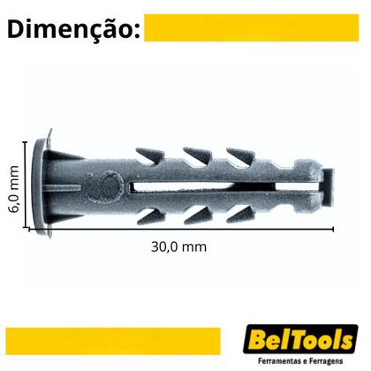 Imagem de Bucha Plástica 6mm C/ Anel Pacote C/ 1000 Peças Beltools