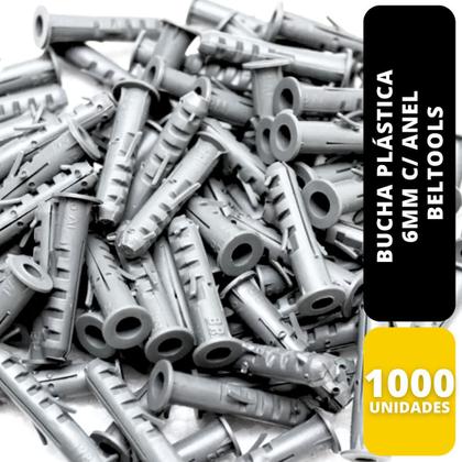 Imagem de Bucha Plástica 6mm C/ Anel Pacote C/ 1000 Peças Beltools