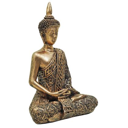 Imagem de Buda Hindu Tailandês Deus Riqueza Enfeite de Resina Dourado