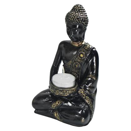 Imagem de Buda Hindu Tibetano Decoração Castiçal 3 Velas Dourado/Preto